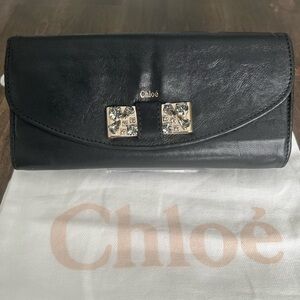 Authentic CHLOE Crystal Bow Accent Leather Continental Wallet
